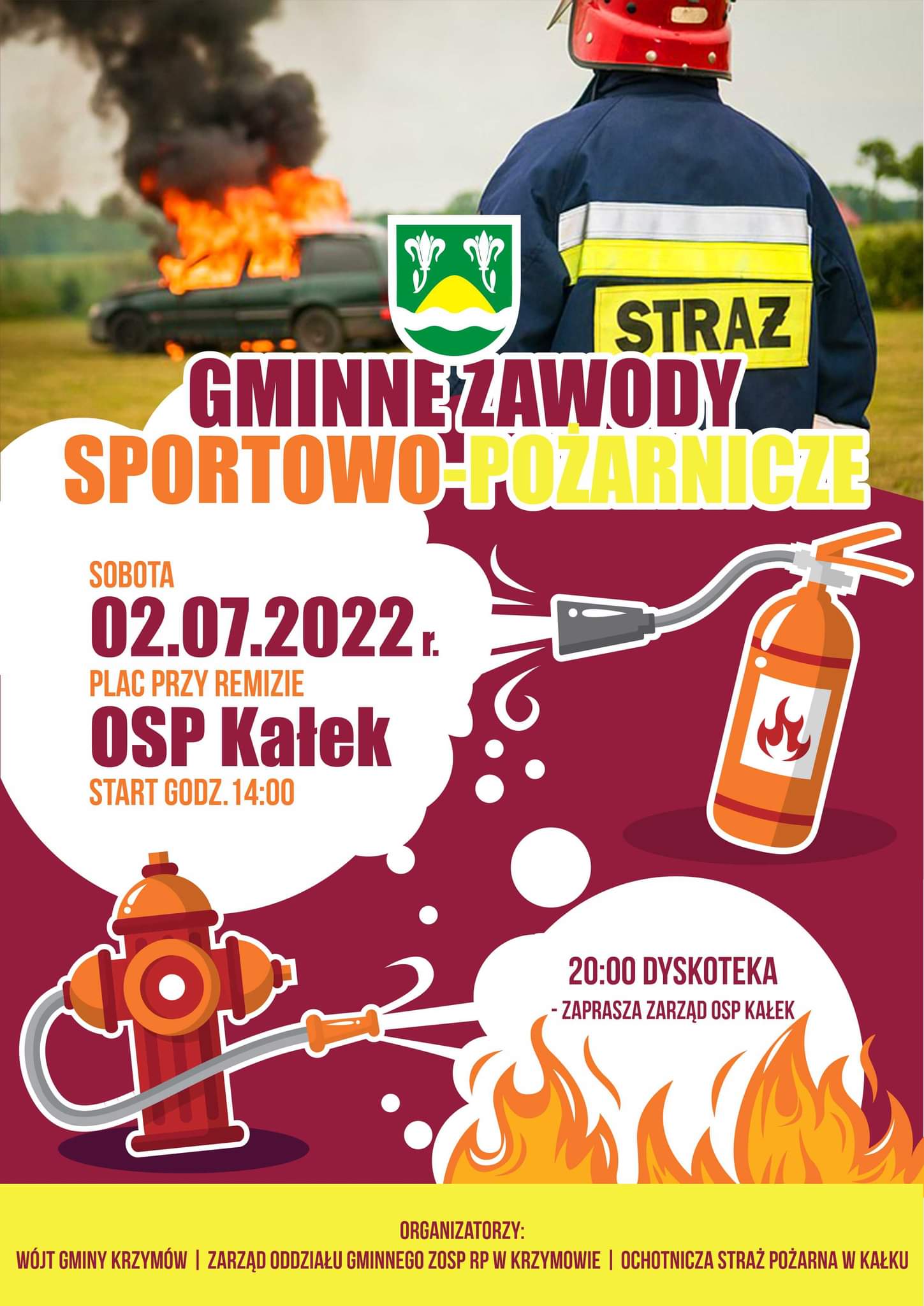 Plakat reklamujące zawody sportowo-pożarnicze w Kałku